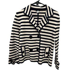 J.Crew Womens Striped Blazer Jacket Size L Navy White Wool Blend Double-Breasted